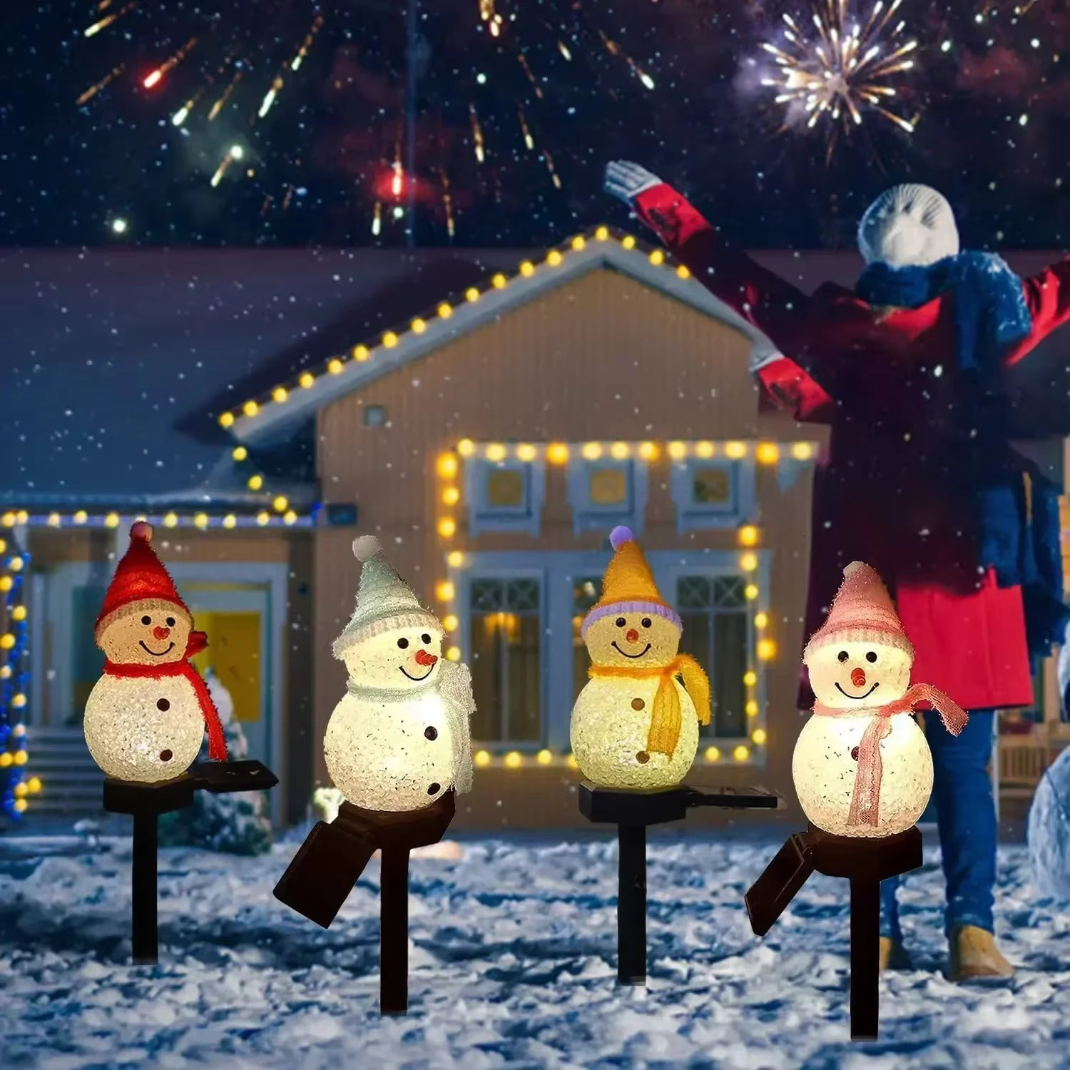 

4 In 1 Solar Powered Snowman Lights, Outdoor Lighting Decoration, Suitable For Outdoor Courtyard Garden And Lawn Decoration, Christmas Decoration, New Year Gift, Ideal Holiday Decoration Lights