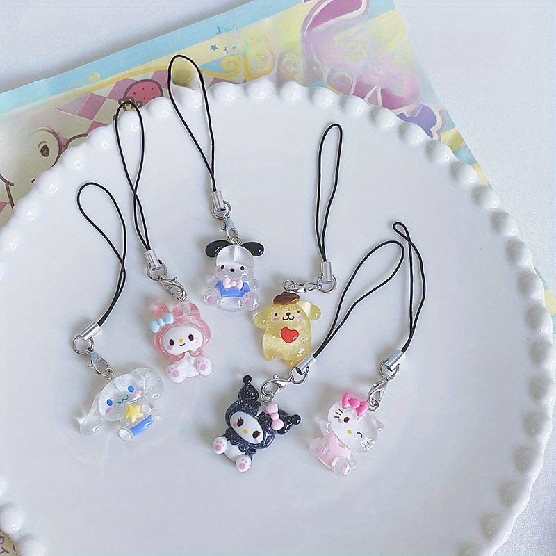 

1pc Sanrio Hello Kitty & Her Pochaco, Vanilla Roll, For My Melody, Pompomlin & Kulomi Glitter Phone Charm - Abs Plastic Strap, Phone Strap.