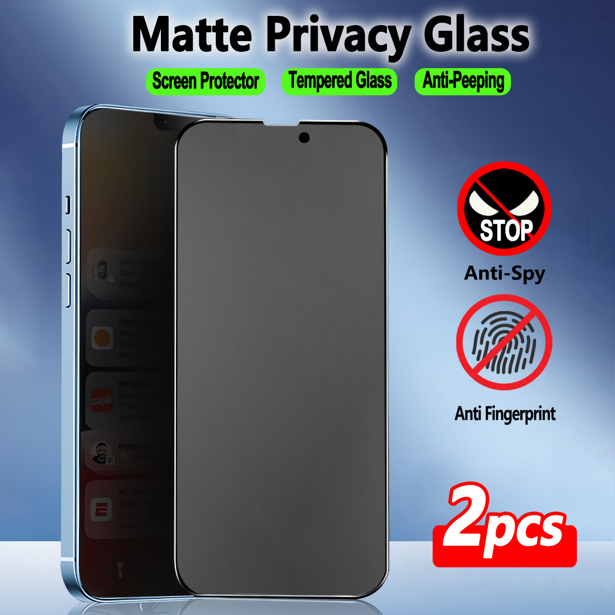 

2pcs Matte Privacy Screen Protector For Iphone, Anti-spy Tempered Glass With Full Coverage, Drop & Resistant, -free - Compatible With 16 Pro Max/16 Pro//16/15/14/13 Mini/12/11/xs Max/8+/