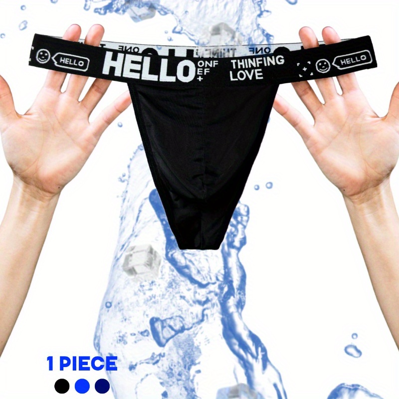 

1pc Men's Hello Waist Cover Creative Sports Ice Silk Solid Color Semi Transparent Triangle Underwear Anti Friction Thighs Cool, Lightweight, Breathable, And Comfortable Underwear