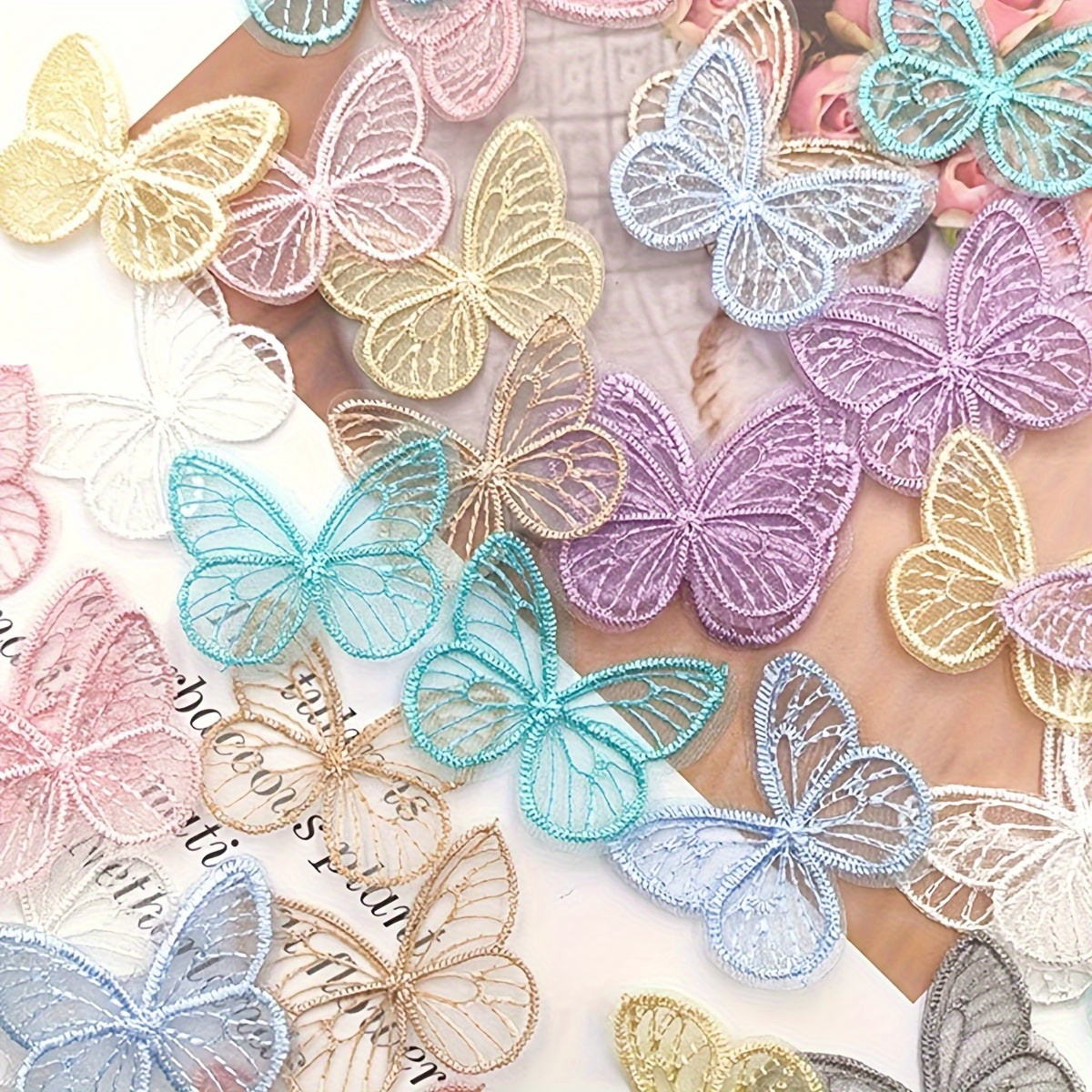 20片/10片 刺绣蝴蝶纱布，适合手工制作，适用于缝纫、刺绣，以及万圣节、圣诞节和新年装饰等各种场合，随机颜色，增添美感 商品详情 1