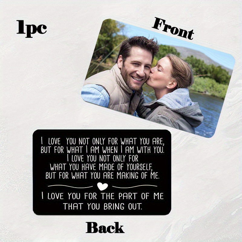 

1pc Customized 'i Love You' Photo Wallet Card - Personalized Black Aluminum Alloy Insert With Romantic Message, Ideal For Anniversaries & Christmas Gifts For Husband, Boyfriend, Or Lover