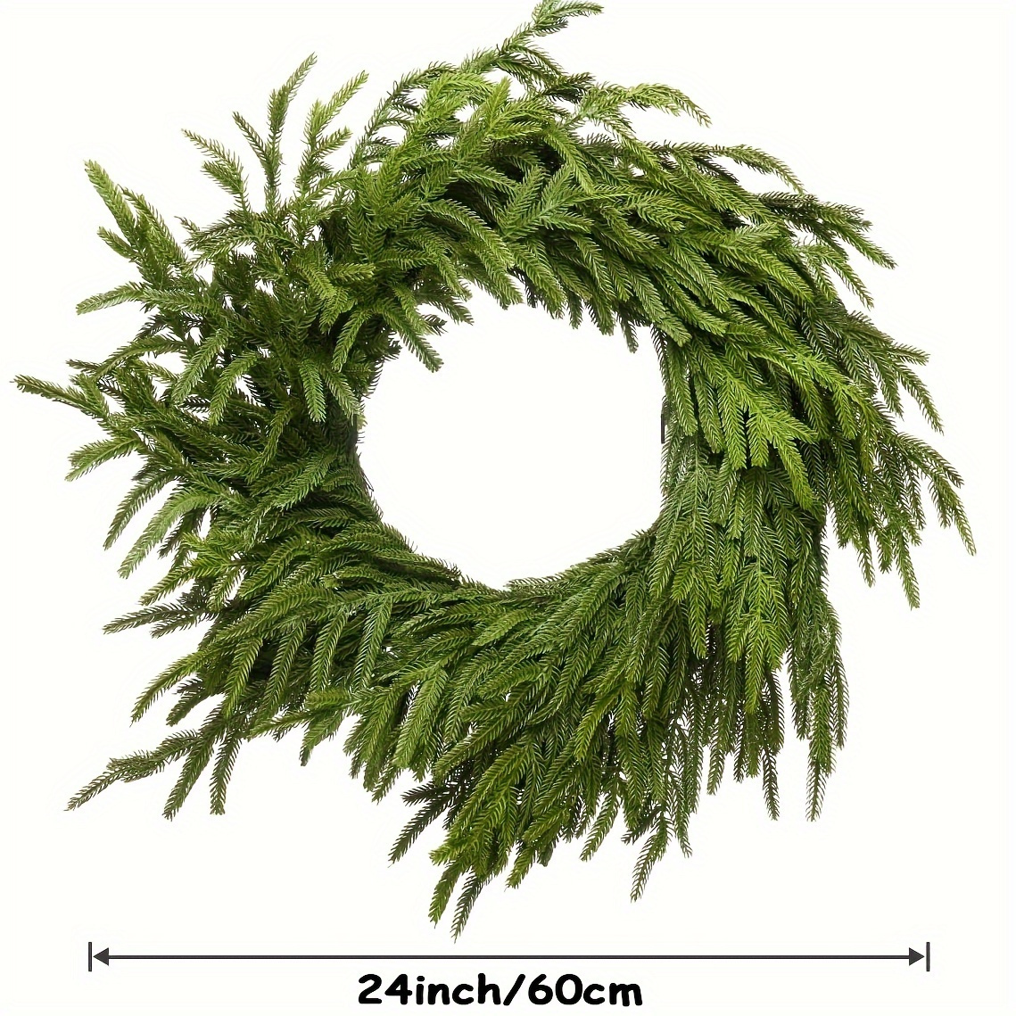 

1pc Pine Christmas Wreath, 24-inch Realistic Artificial Greenery, Plastic, Battery-free, Ideal For Indoor And Outdoor Holiday Decorations