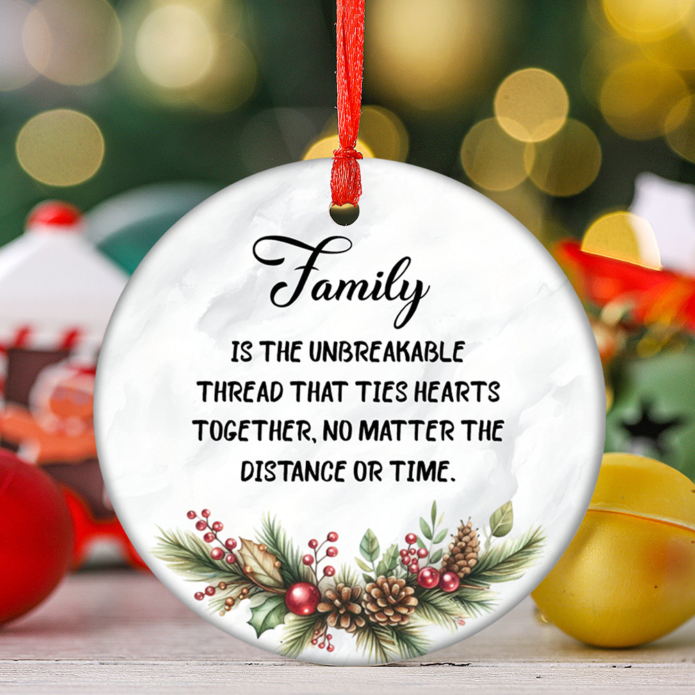 

1pc, "family Is Thread" Ceramic Christmas Ornament, , No Feather, Battery-free, Home & Kitchen Decor, Hanging Decoration For Christmas Tree, Holiday Gift For Family