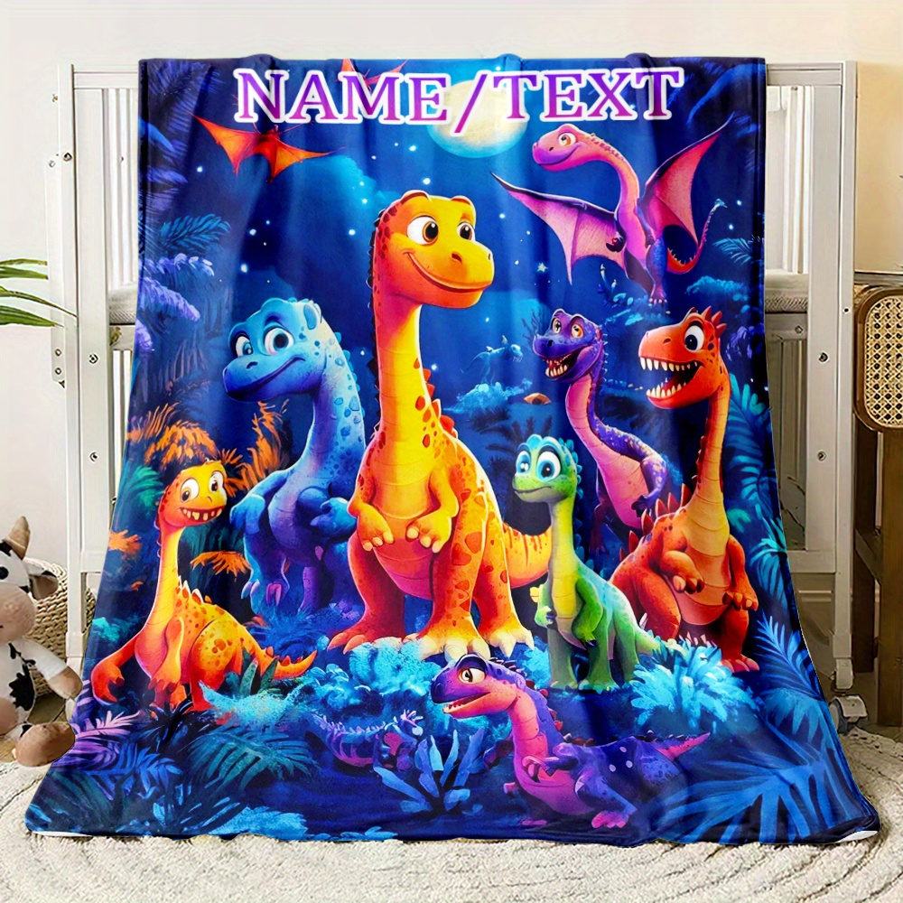 TEMU Couverture personnalisée 1pc avec motif de dinosaure de dessin - Couverture en flanelle légère imprimée en , pour canapé, lit, voyage, salon,