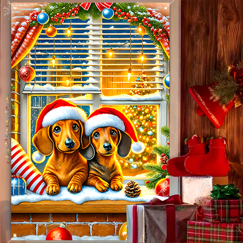 

Dachshund Christmas Window Banner - 31x47in Holiday Decor, Indoor/outdoor Polyester Wall Hanging For Home