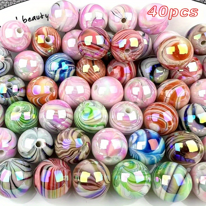 TEMU A Set Of 40 Loose Beads In 16mm, Featuring A Of Colors And An Irregular Water Ripple Print, Perfect For Bracelets, Decorative Pens, And Handmade
