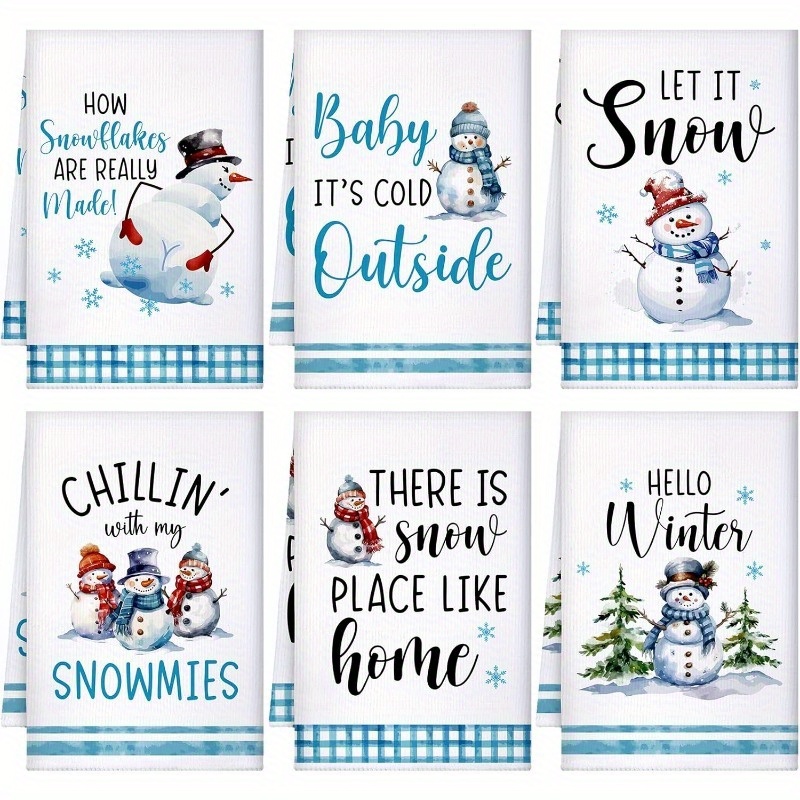 

[6pcs Snowman Kitchen Towels] 6pcs Modern Polyester Kitchen Towels, Super Dish Cloths, 18x26 Inches, With Snowman & Designs, Machine Washable, For Cooking, Baking, Bathroom, Holiday Housewarming Gift