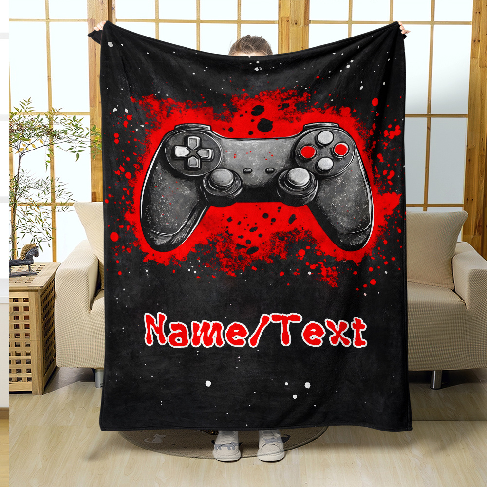 

1pc Customizable Gaming Controller Design Fleece Blanket - Personalized Name/text, Polyester Throw For Sofa, Bed, Travel, Camping - Machine Washable, Flannel Blanket