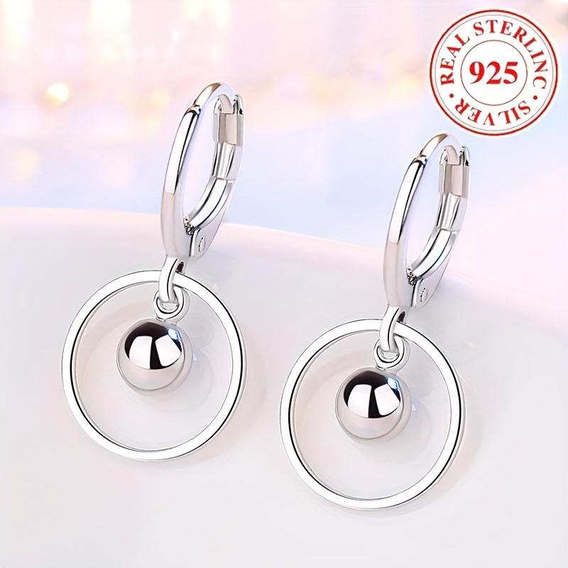 

925 Sterling Silvery Hypoallergenic Hoop Earrings With Hollow Round Pendants, Vintage Bohemian Style Women's Banquet Gifts