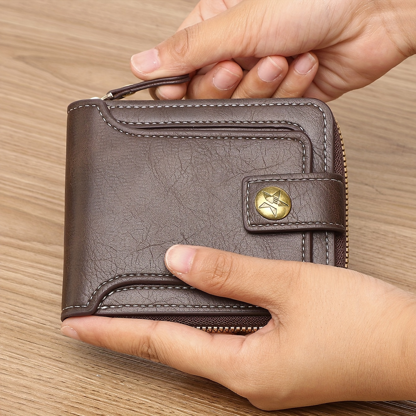 TEMU 1 Piece Men's Pattern Zipper , Pu Credit Card Holder, Small Zipper Change Storage Zipper Button Closure Business Wallet, Ideal Gift For Men