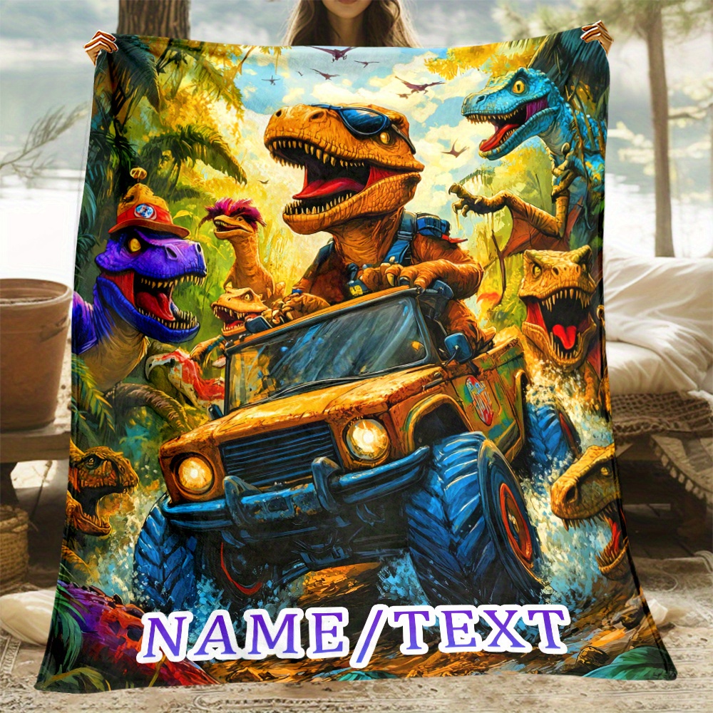 

Customizable Dinosaur Themed Fleece Blanket - 1pc Polyester Flannel Throw For Sofa, Bed, Travel - Digital , Soft Warm Blanket For Home, Office, Couch - Ideal Gift For