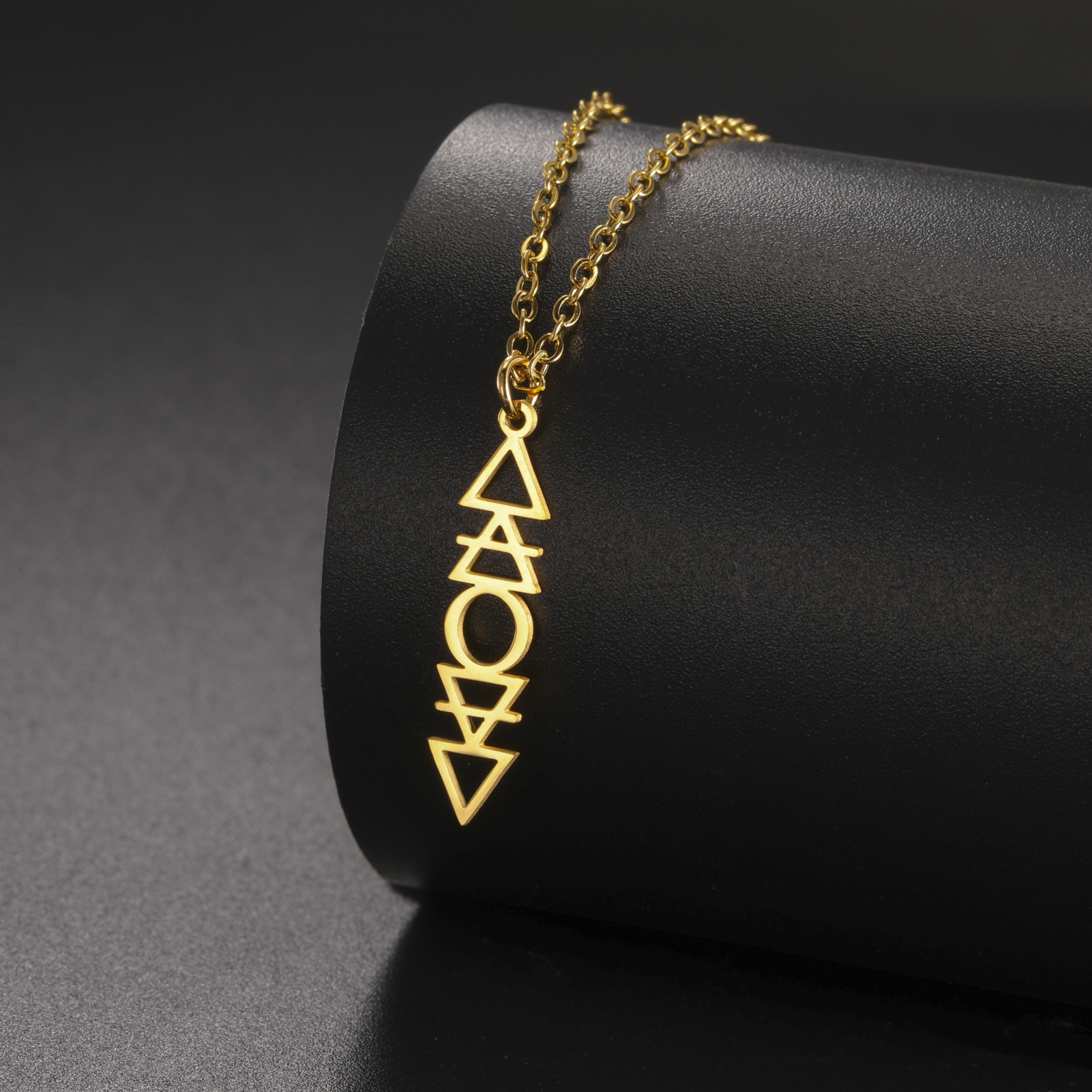 1pc 4 Elements Necklace And Water Symbol Design Hollow Triangle Pattern Men's Fashion Simple Amulet Jewelry Stainless Steel Symbol Unisex Necklace Vintage Gift