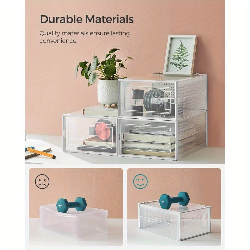 shoe boxes   in packs of 2 3 4 5 6 10 are transparent plastic storage containers that   stacked   clear plastic shoe boxes are suitable for closets and athletic shoes featuring a white frame details 2