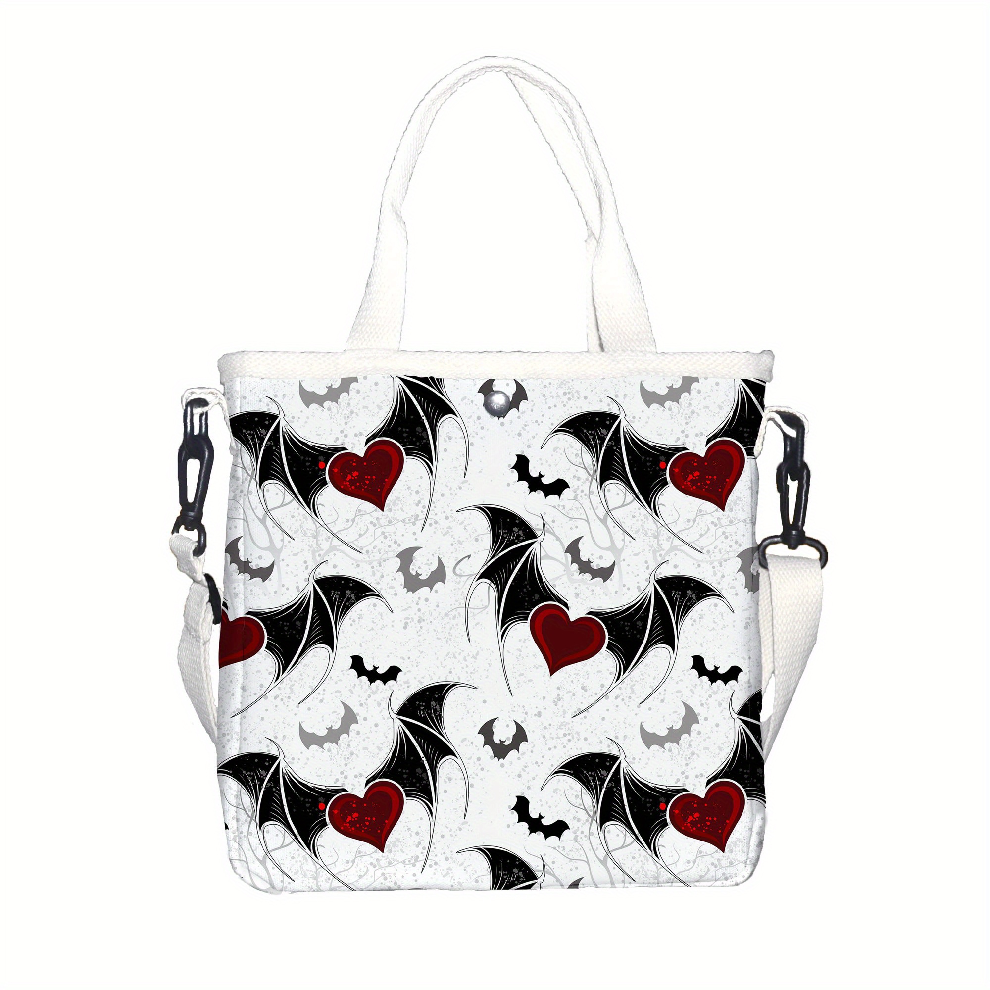 

1pc Anime-themed Halloween Canvas Tote Bag, & Heart Pattern, Unlined, Detachable Shoulder Strap, Closure, Reusable Messenger Sling Bag For Travel & Daily Use