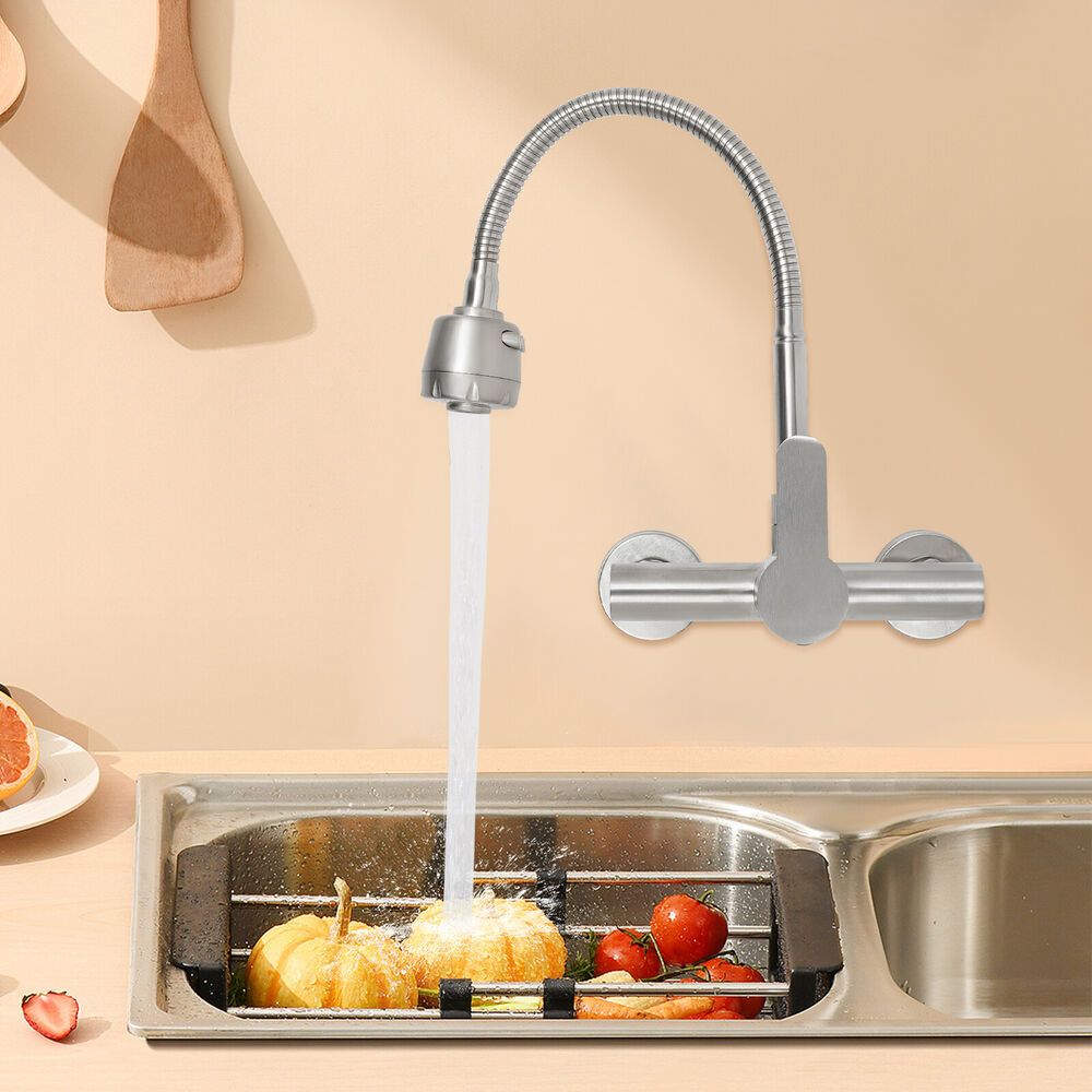 Image of Single Level Handle Spring Sprayer Kitchen Sink With 360° Rotating Brushed Nickel Kitchen Sink Faucets Stainless Steel Commercial Modern For Farmhouse Laundry Rv