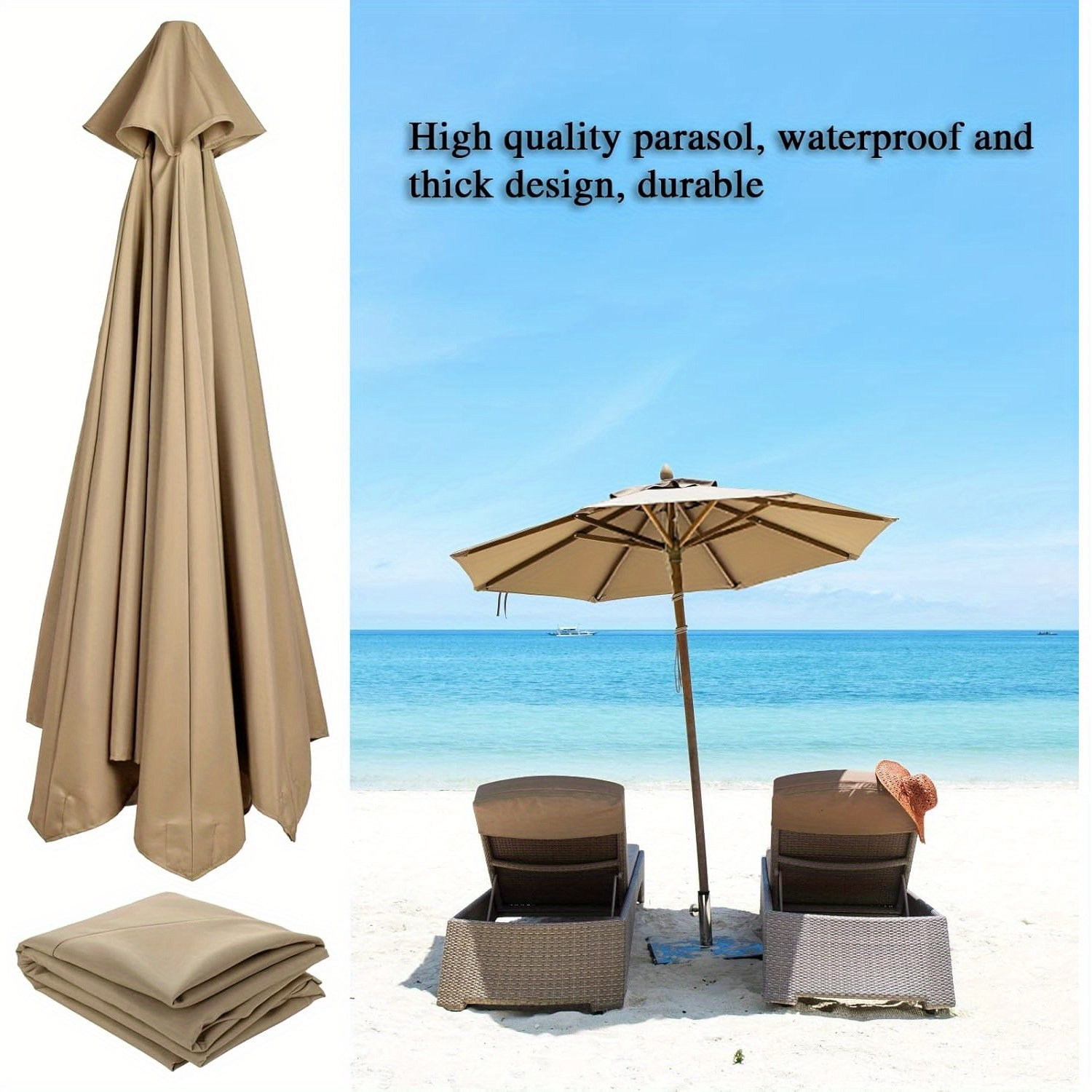 

10 Ft 8 Rib Umbrella Replacement Outdoor Market Patio Table Umbrella Strong And Thicck Cover For Backyard Garden Swimming Pool Lawn ( Only)