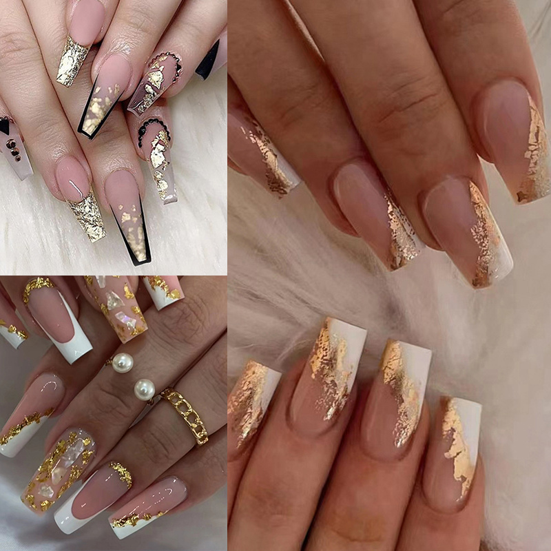 

72pcs (3 ) On Gold Fake Tipfalse On Nailswhite Tip Ons On For Women Art