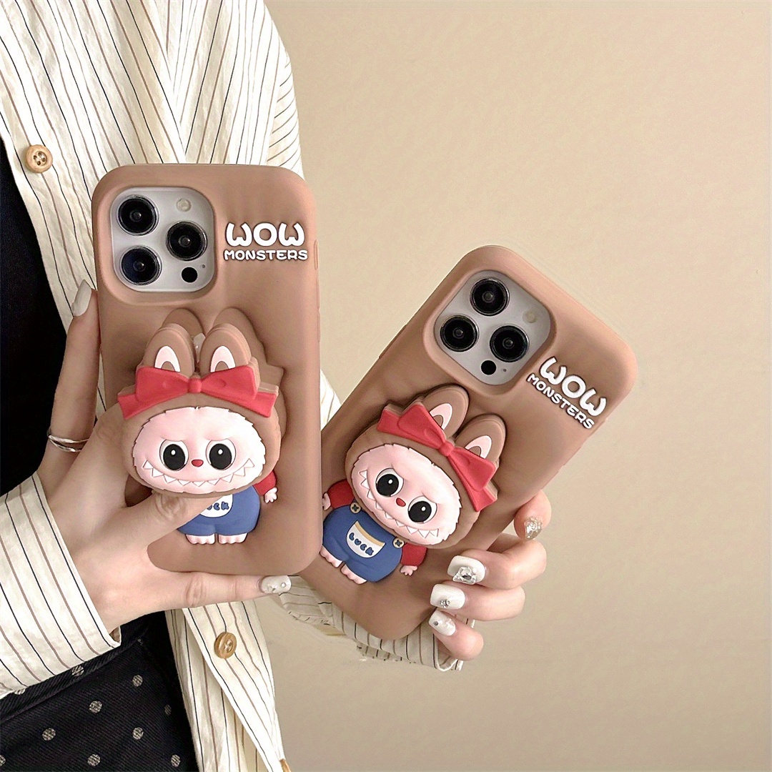 

- Brown Cartoon Stretchable Bracket For Iphone16promax Phone Case 11 Apple 14pro New 12 Silicone 15pro Cute 13pro Fun Protective Case