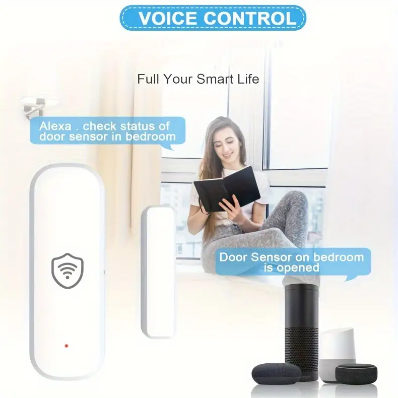 1pc/2pcs sécurité intelligente : capteur de porte/fenêtre magnétique wifi & fil avec alarme - vocal, télécommande par app, -compatible avec & Détails du produit 1