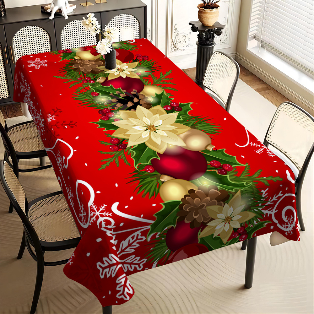 

Christmas Tablecloth, Stain And Wrinkle Resistant, Waterproof Polyester, For Home Kitchen Dining, Indoor And Outdoor Christmas Party Decor