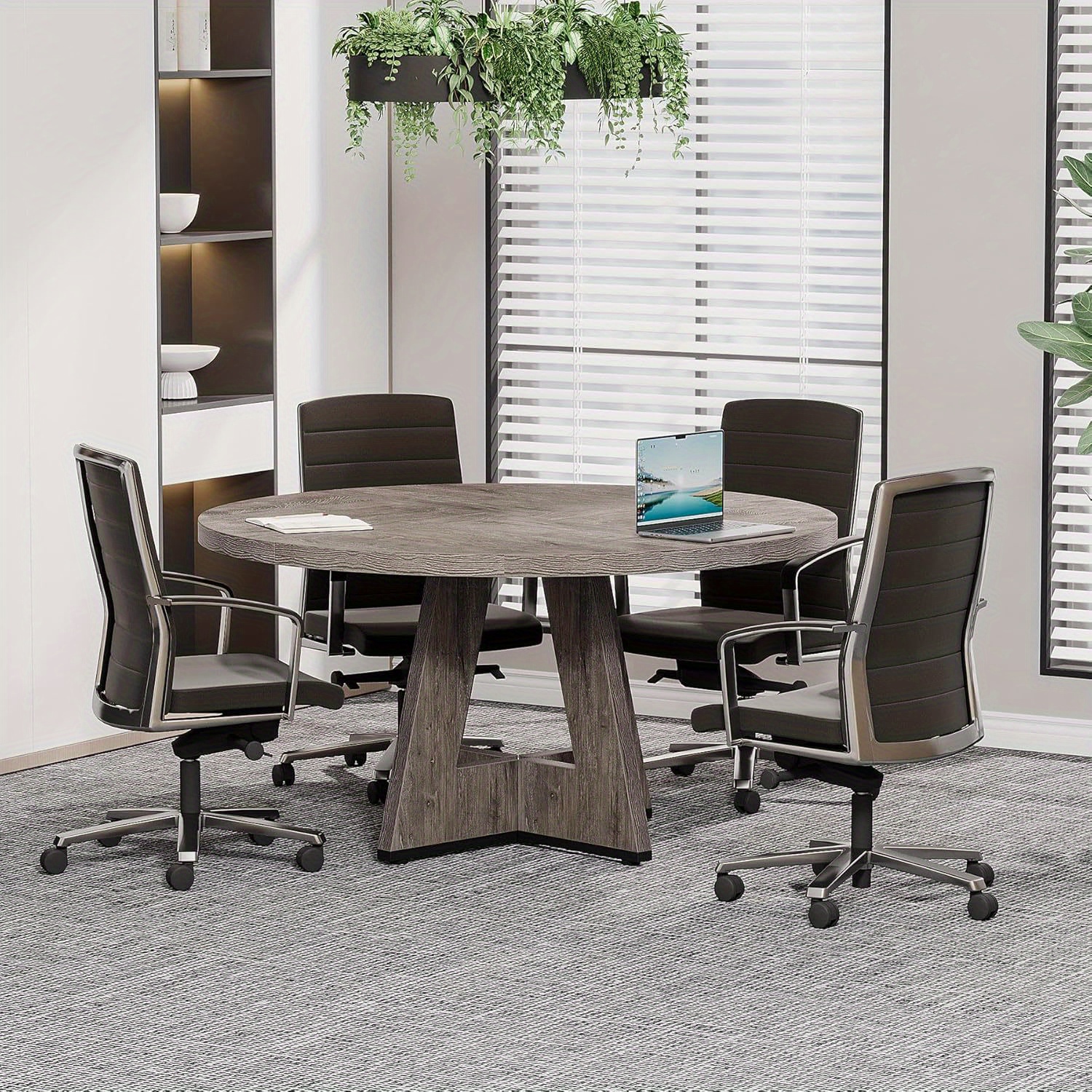 

47- Round Conference Table For 4-6 , Wooden And Wood , Desk For Conference