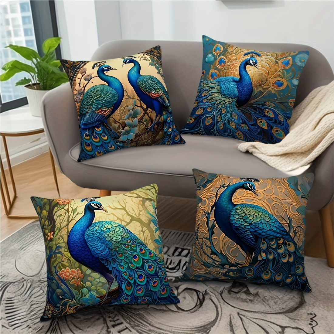 

4pcs Oil Painting Polyester , 17.7x17.7 , , Sofa Cushion , Bed,