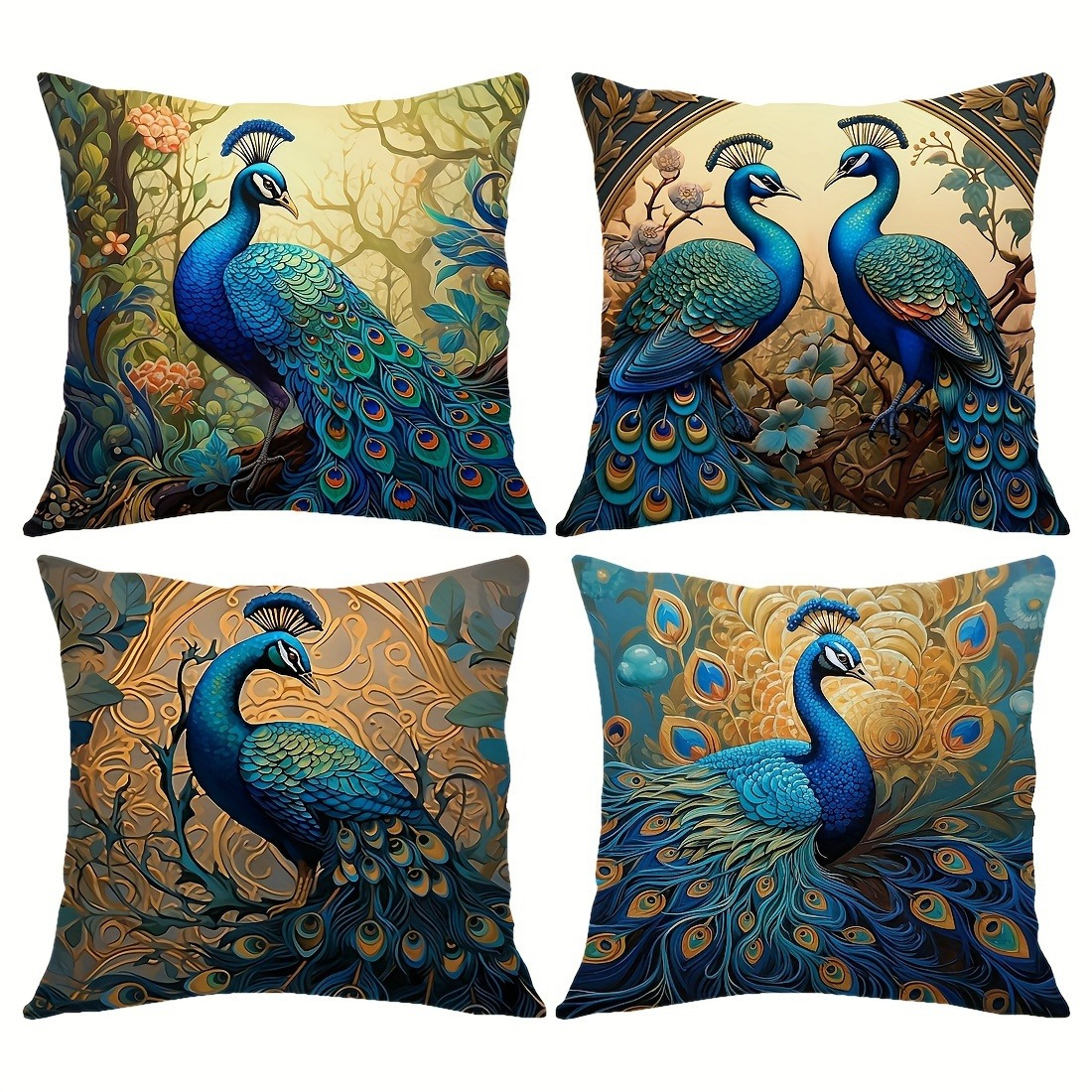 TEMU 4pcs Oil Painting Polyester Throw Pillow Covers, 17.7x17.7 Inch, Style, Sofa Cushion Covers, Bed,