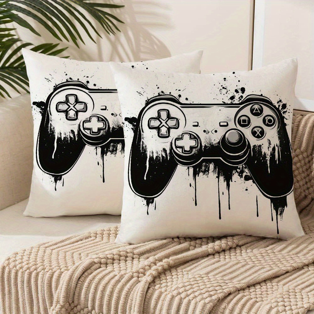 

2pcs Graffiti Game Controller Design Throw Pillow Covers, Soft Plush Zippered Cushion Cases For Sofa & Outdoor Decor - Machine Washable, Contemporary Style, Polyester