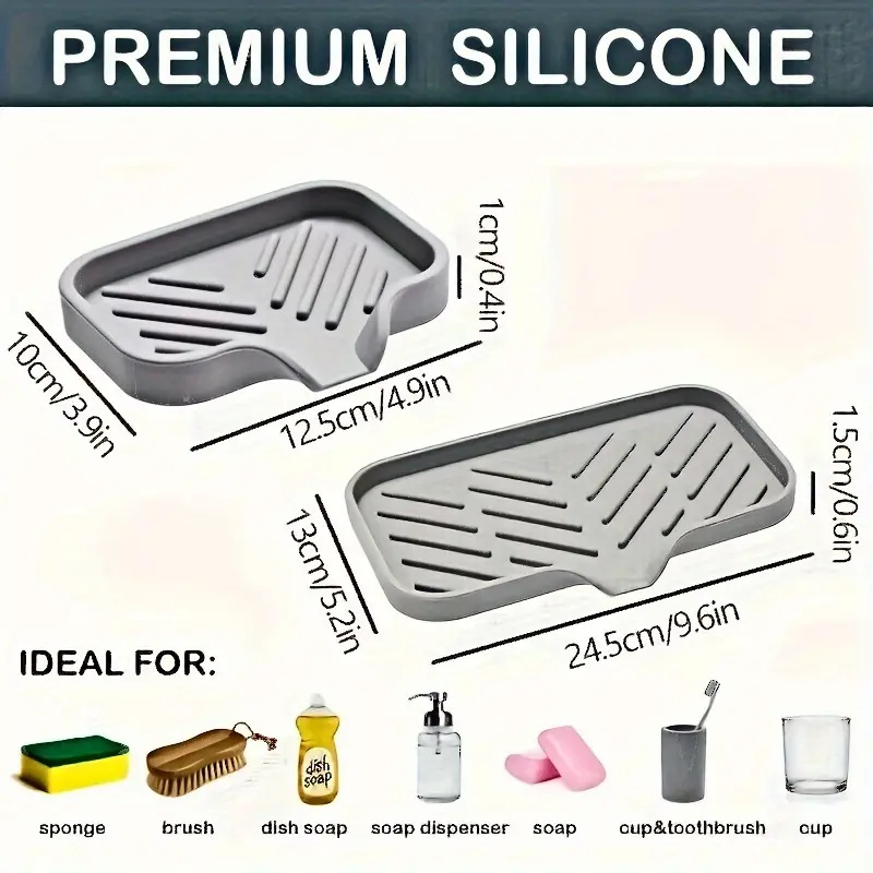 1pc silicone soap dish tray self draining space saving   easy to clean multi use for bathroom kitchen outdoor ideal for soap sponges accessories details 6