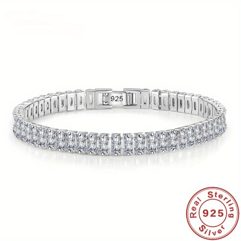 

1pc Vintage Bohemian Style Women's Bracelet, 925 Sterling Silver Cubic Zirconia, Elegant Full Rectangular Design, Ideal For Gifting And