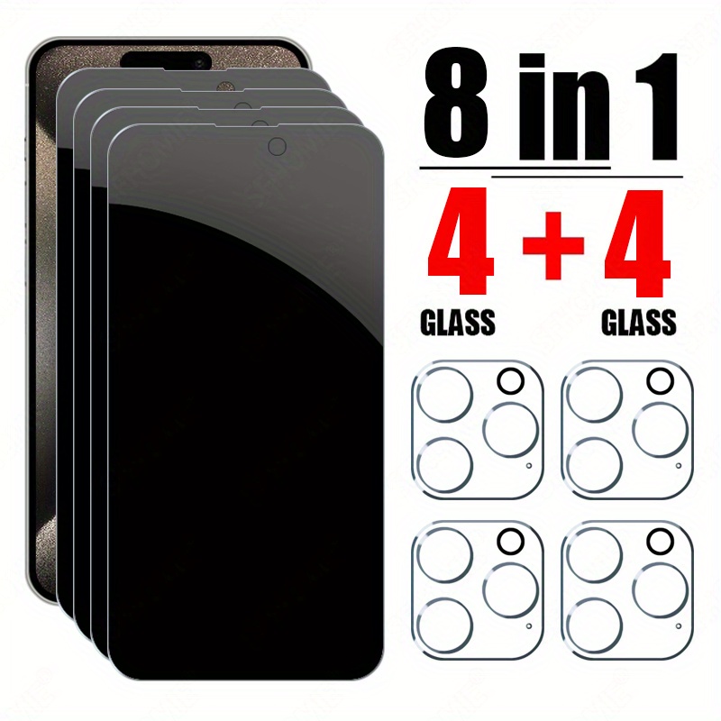 

Privacy Tempered Glass Screen Protector, 4pcs Full Coverage For Iphone 11-16 Pro Max, Plus, With 4pcs Camera Lens, Matte , Universal Fit