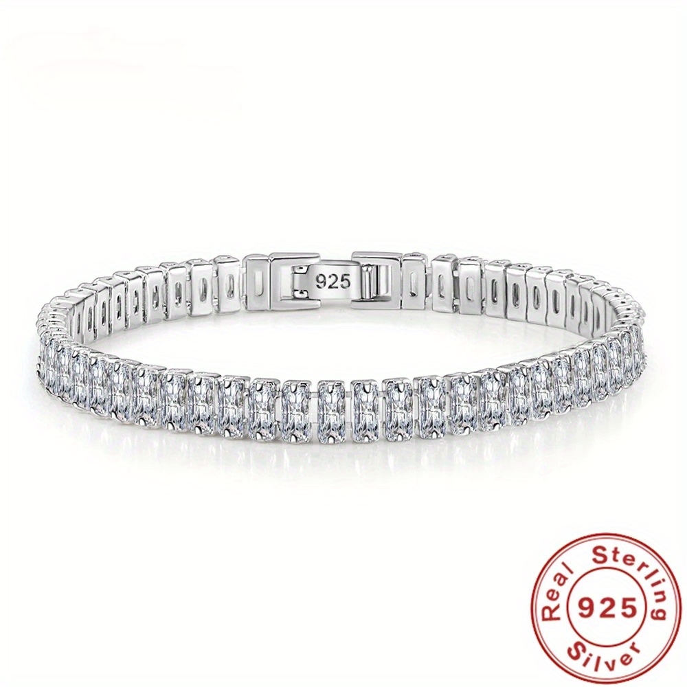 1pc vintage bohemian style womens bracelet 925 sterling silver with natural cubic zirconia elegant full pave rectangular design ideal for gifting and   details 0