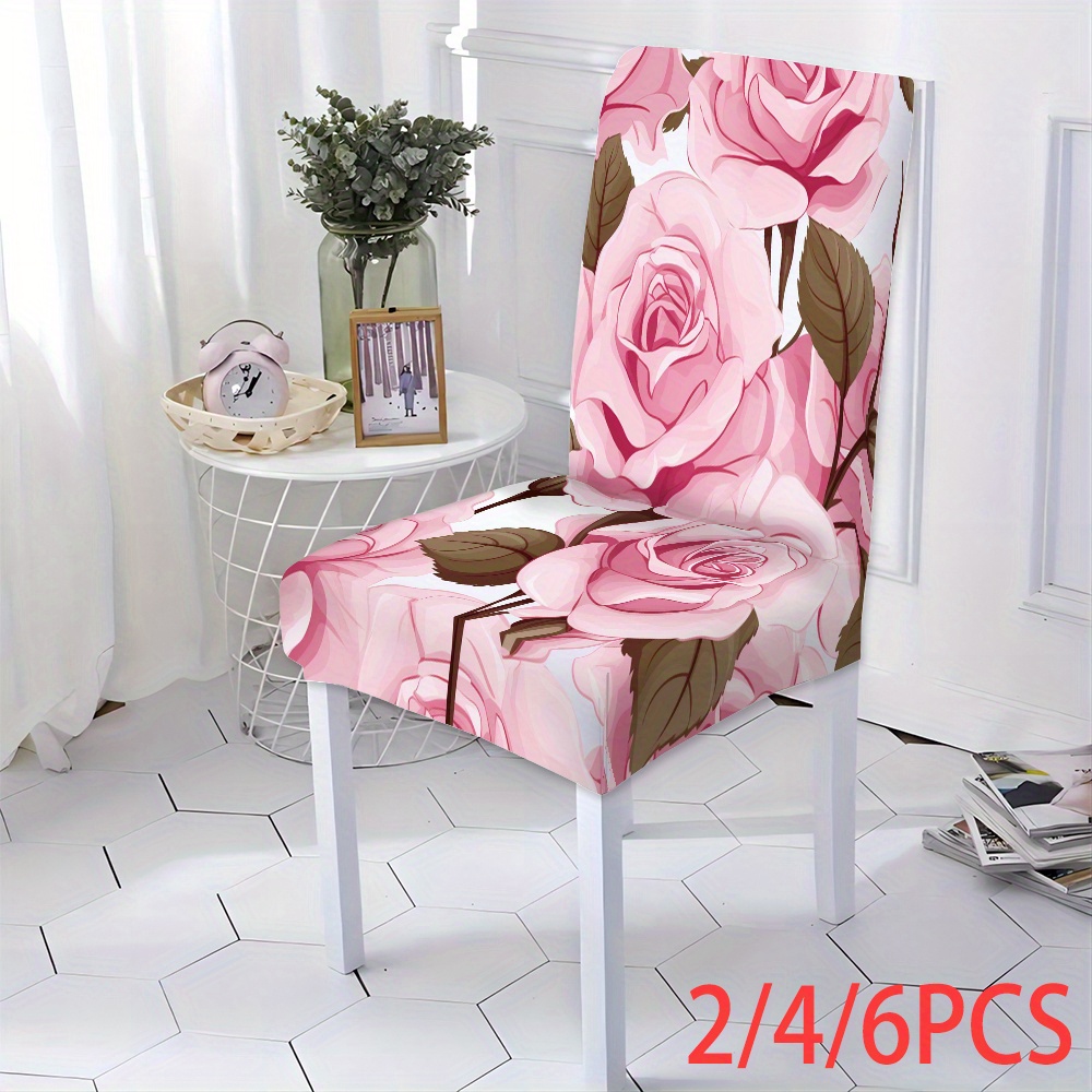 

2pcs/4pcs/6pcs, Hand-painted Elegant Pink Style, Full Seat Cover, Dining Chair Cover, Suitable For Living Room And Kitchen, Integrated Seat Cover, Easy To