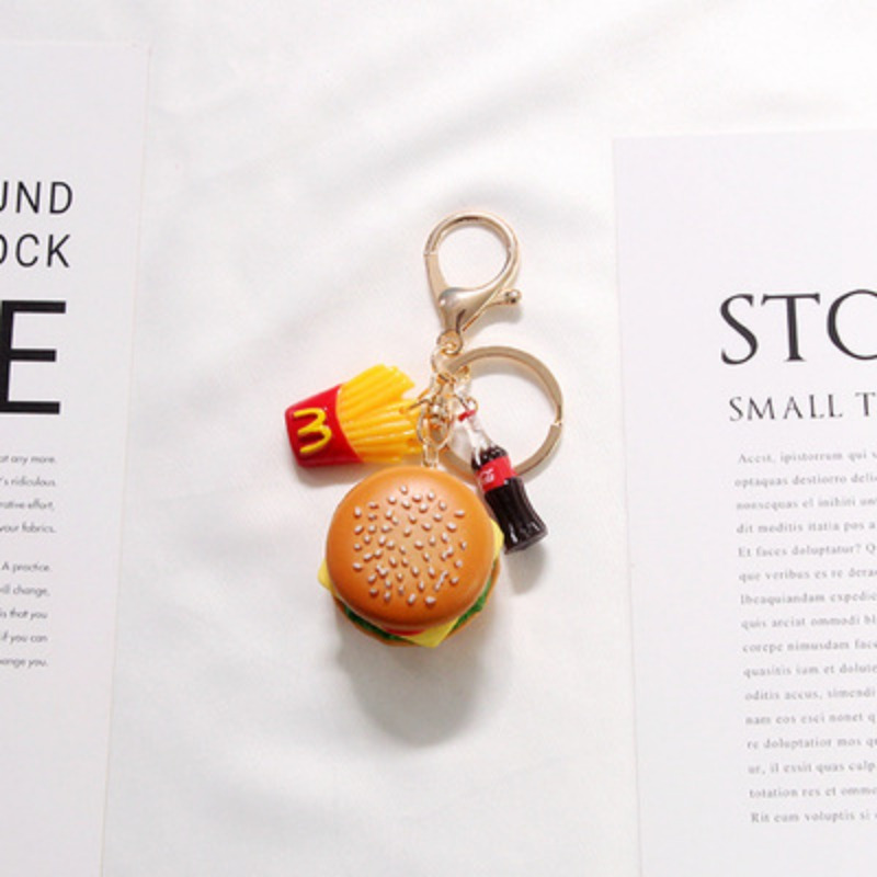 TEMU Chic Hamburger & Fries Keychain - Resin, Diy Car Key Ring Charm For Women - Perfect Gift Idea