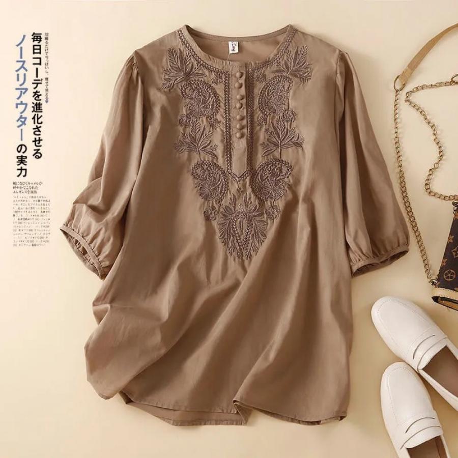 

Embroidered - For Women - Sleeve, Round , Polyester Top - For /summer