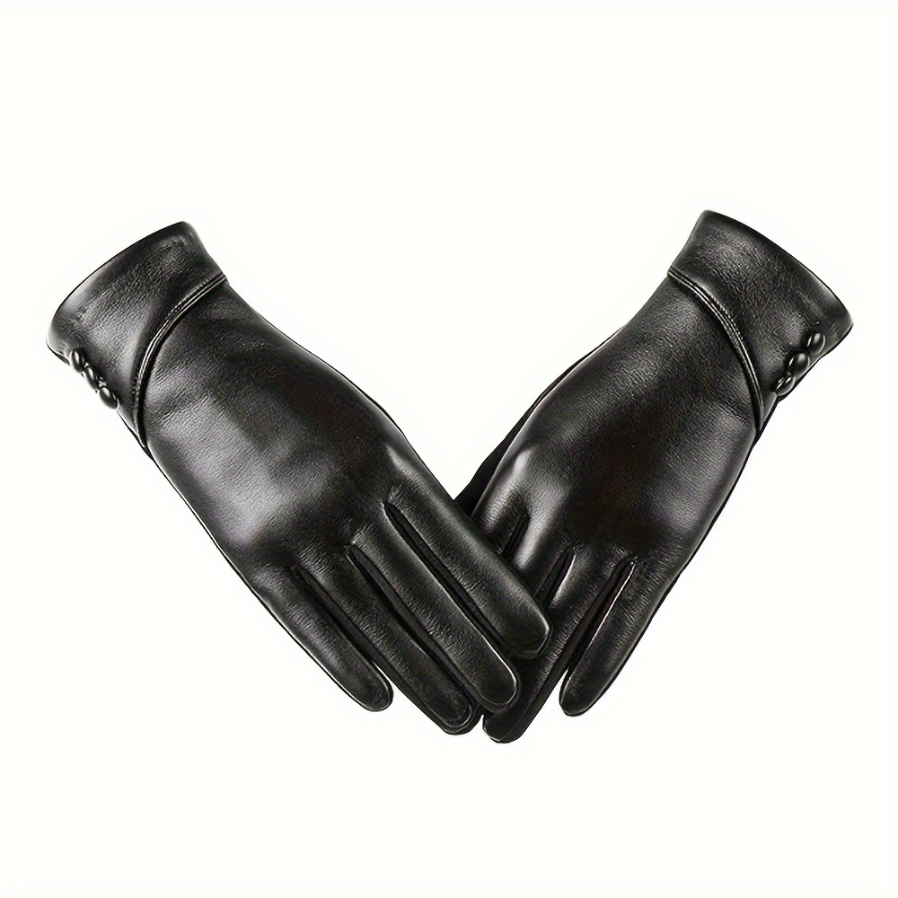 TEMU 2pcs Monochrome Genuine Leather Gloves Short Fleece Lined Soft Warm Touchscreen Gloves Autumn Winter Coldproof Split Finger Gloves