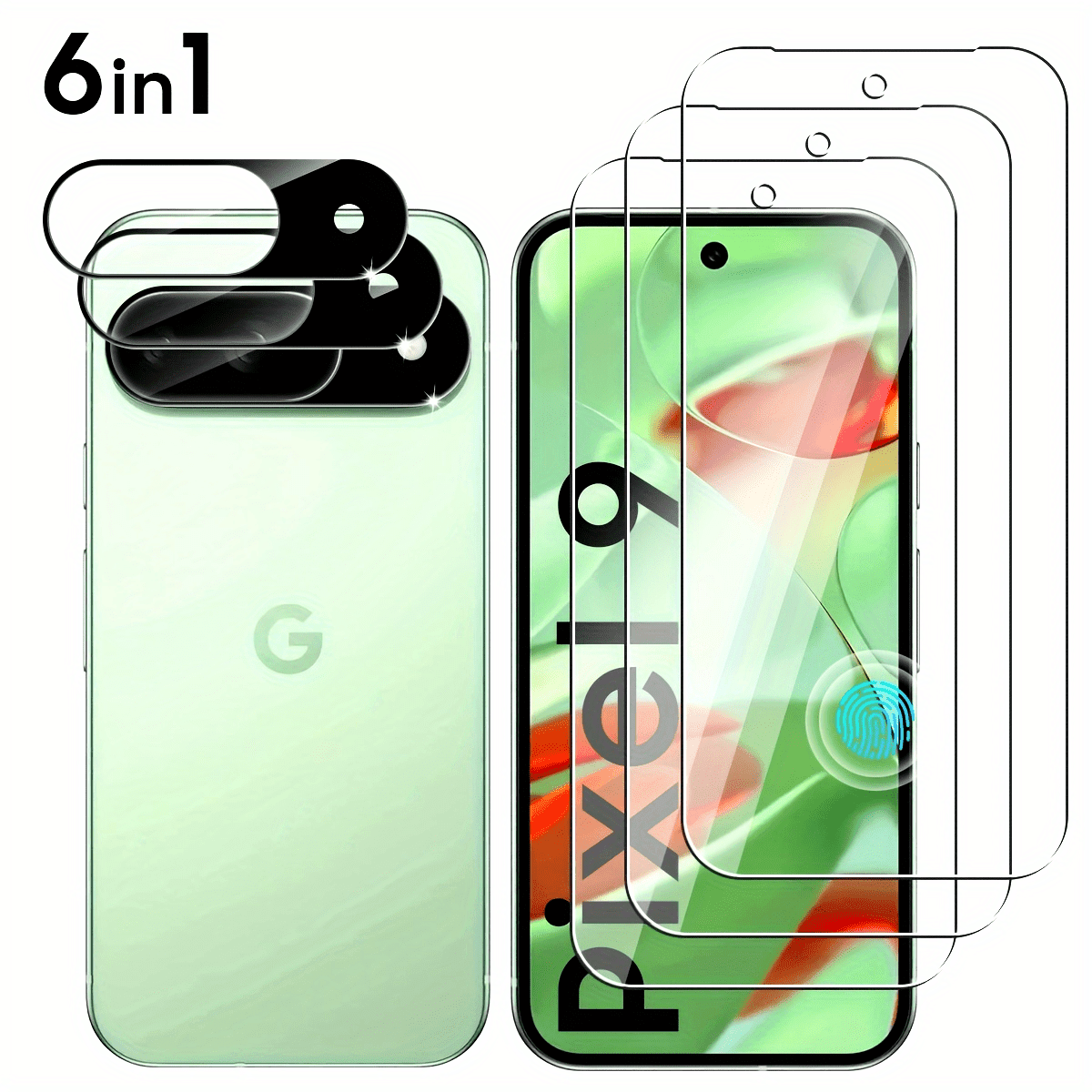 

[6in1] For Pixel 9/8/7/6/5 Screen Protector, 3pcs Tempered Glass Screen Protector & 3pcs Camera Lens Protector, Support , -free