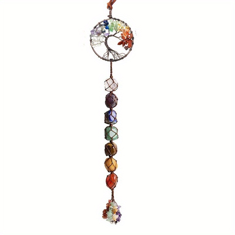 TEMU 7 Colored Stones, -color Crystal Rough Stone, Pendant, Natural Stone, Tree Of Life, Car Hanging, Dream Net Pendant