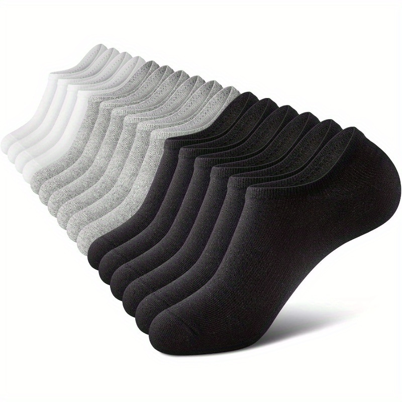 

10 Pairs Men's Cotton Socks - Breathable Knit Fabric, Arch Support, Solid Color Low Cut Ankle Short Socks Casual