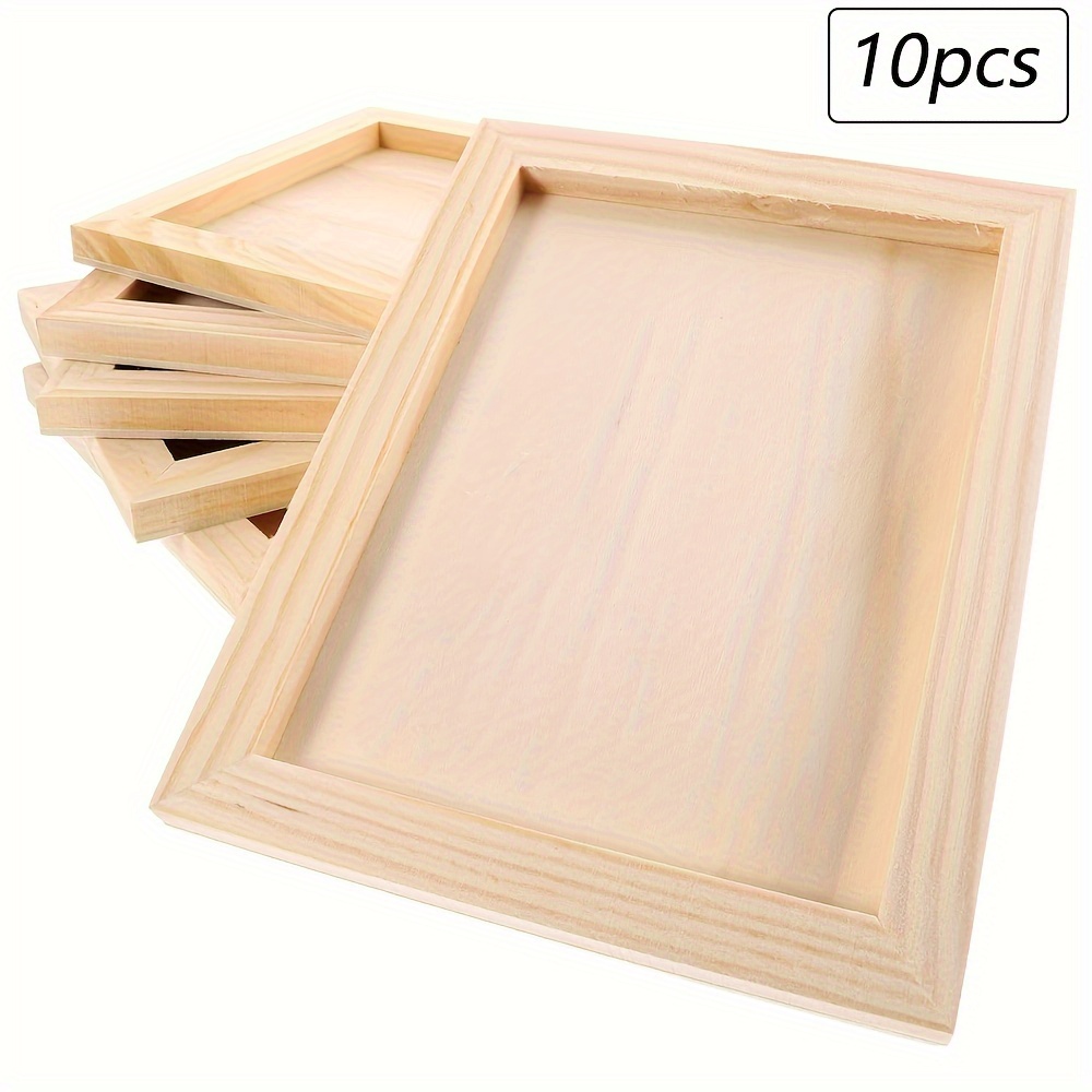 

10pcs Wooden Photo Frames For Art & Crafts, Rectangular 5.43x7.4" Display Cases With Inner Size Of 4.13x6.06, Painting, 0.31 Inch