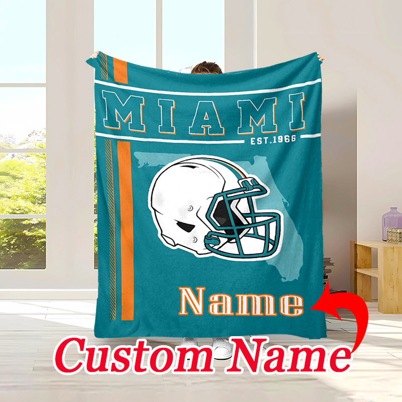 

Customized Name Miami Football Theme Flannel Blanket Personality Warm Knit Suitable For Nap Camping Travel Christmas Decoration Suitable For