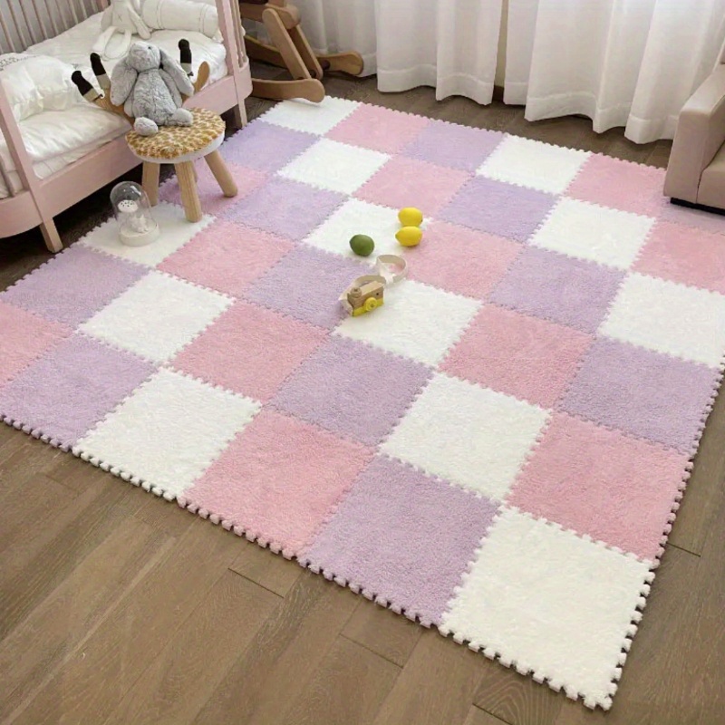 

40pcs Soft & Washable Plush Puzzle Floor Mats - , Non-slip, Quick-dry Square Carpets For Bedroom, Living Room, Kitchen, Balcony - Christmas & Halloween Home Decor