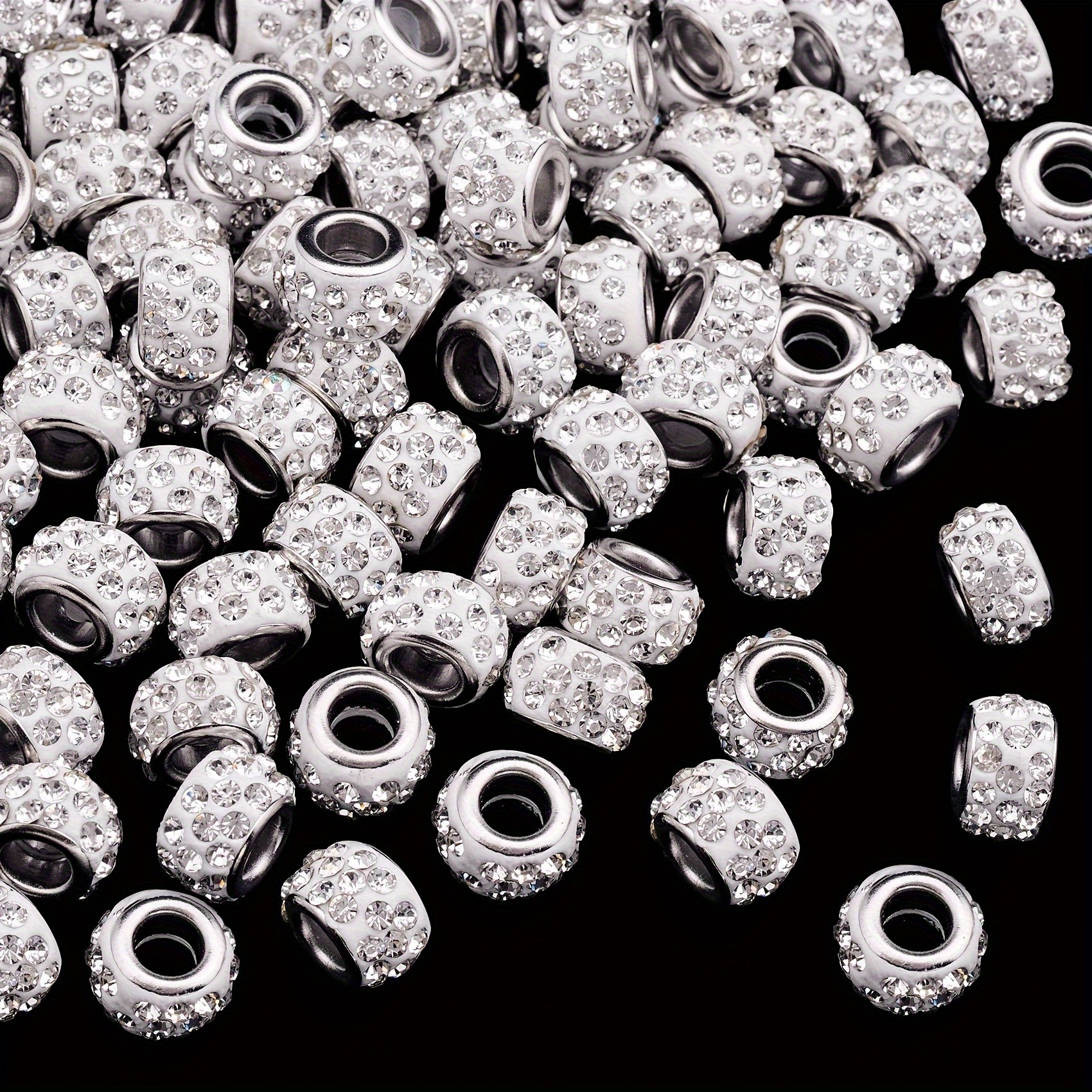 

/50pcs Luxurious 12mm Large Hole Rhinestone - Sparkling Spacer Beads For Making, European-style Bracelet And Hair Accessories, Snake Chain Pendant Designs -