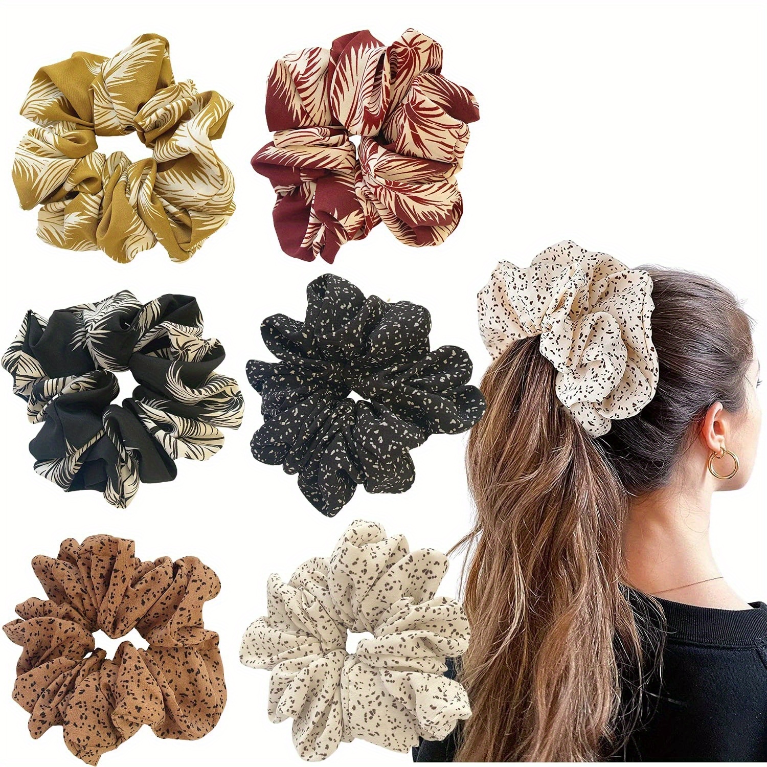 

6pcs Assorted Large Satin Scrunchies - Oversized, Jumbo Silk Hair Ties In Elegant Patterns (, , Floral) - Super , Comfortable Ponytail Holders For Women, Ponytail Hair Ties