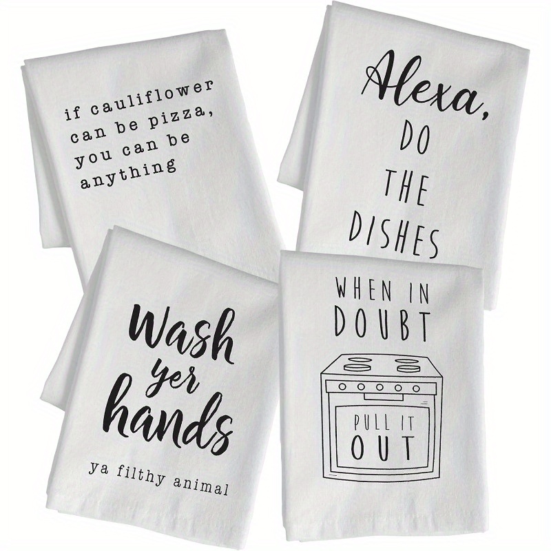 

4pcs, Hand Towels, Funny Kitchen Towel Set, Modern Polyester Dish Cloths With Quotes, Cute Housewarming Gift, Home Decor