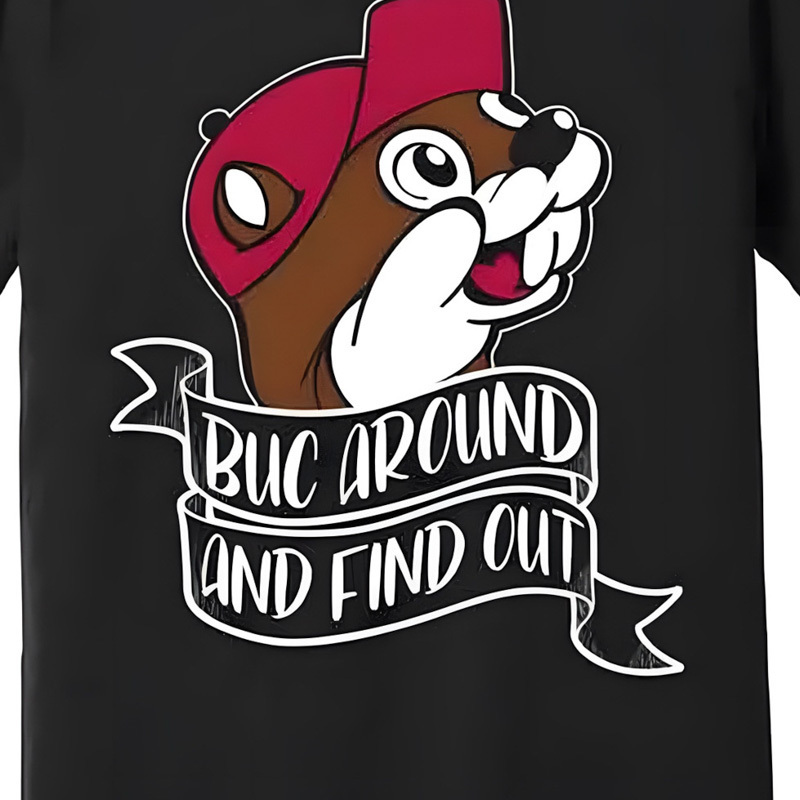 

1pc - "buc Around And " Men' Cotton T-shirt - Casual Streetwear Style, Short Sleeve, Round Neck, ,