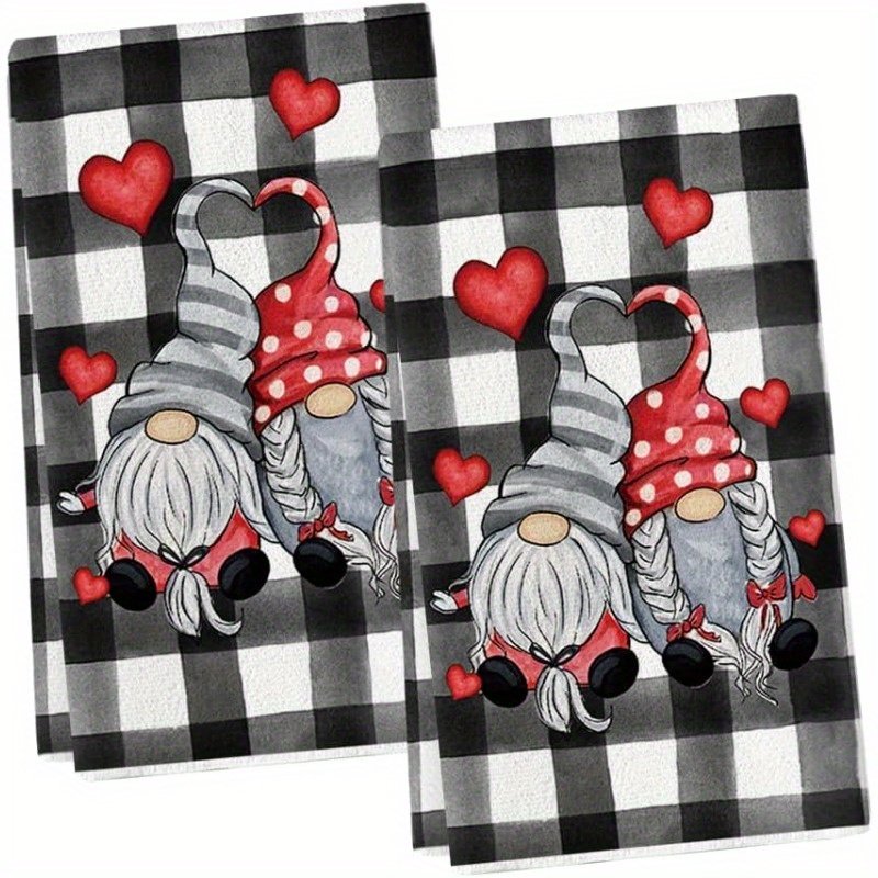 

Contemporary Cartoon Gnome Kitchen Towels Set Of 2 - Super Soft Woven Polyester Dish Cloths, Machine Washable, Buffal Design, 18x26 Inch - Ideal For Day, Anniversary, Wedding Decorations