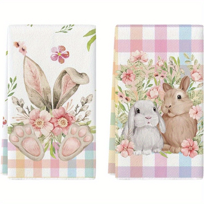 

2-pack Easter Bunny Polyester Dish Towels - 18x26 Inch, Woven, Super Towels With Cartoon Design, Contemporary Style, Machine Washable Hand Towels For Seasonal Decor