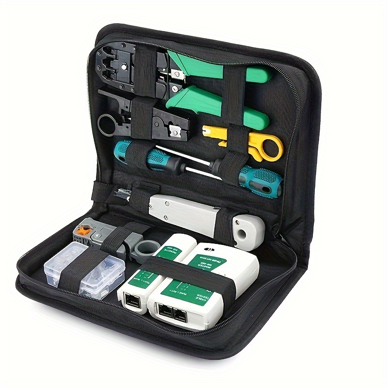 

Lan Network Repair Tool Kit With Rj45 Tester, Crimping Pliers, Cable , And Clamp Set - Professional Portable Ethernet Cable Testing And Maintenance Equipment - Mixed Color, No Battery Required